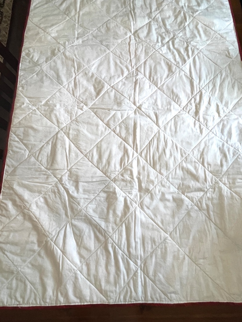 Handmade Quilt Whimsical Red Off White Blue Embroidered Flower Lap Child Size - Picture 11 of 15